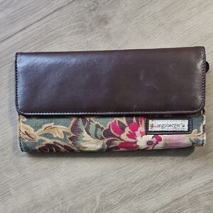 Longaberger Floral Pattern Wallet with Brown Leather